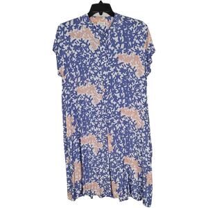 Masai Blue Peach White Gisan Tunic Dress Short Sleeve Button Collar L